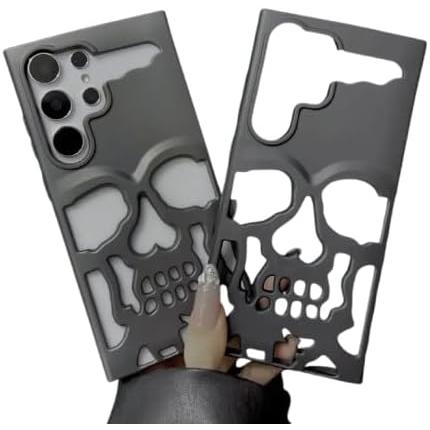 Skull Design with Laser Technology Color Film, Hollow Out Glossy Finish Plating Slim Stylish Shell for iPhone 15