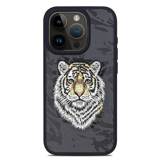 Stylish 3D Embroidered Tiger Case for iPhone 16 Pro Max