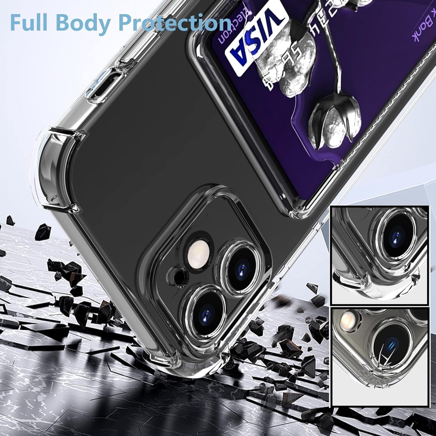 Wallet Clear Case Compatible with iPhone, Card Slot Slim Fit Protective Soft TPU Bumper with Card Holder Cover - Mobnizer.com