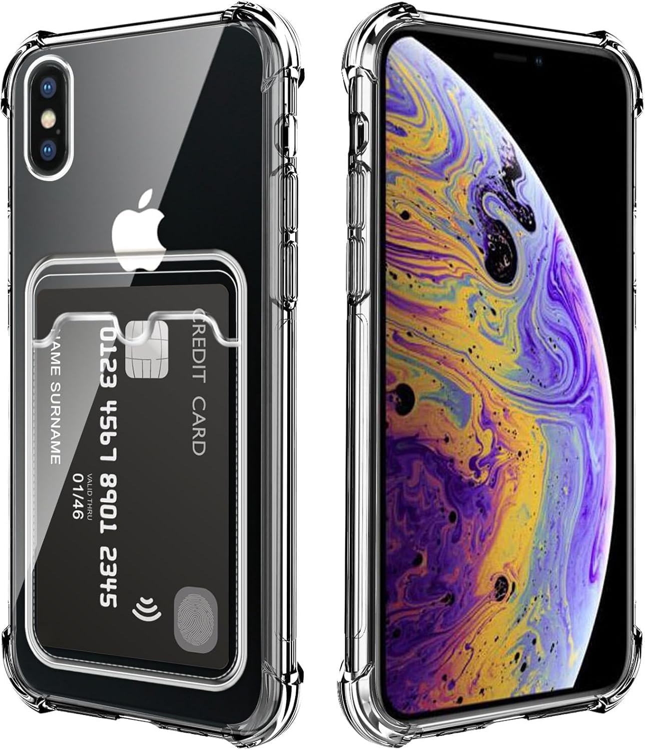 Wallet Clear Case Compatible with iPhone, Card Slot Slim Fit Protective Soft TPU Bumper with Card Holder Cover - Mobnizer.com