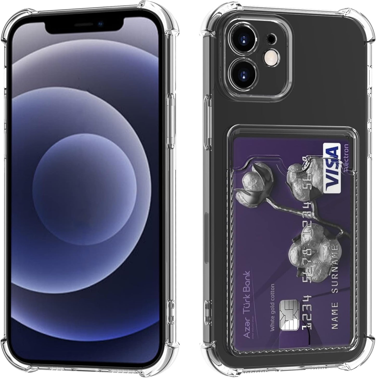 Wallet Clear Case Compatible with iPhone, Card Slot Slim Fit Protective Soft TPU Bumper with Card Holder Cover - Mobnizer.com