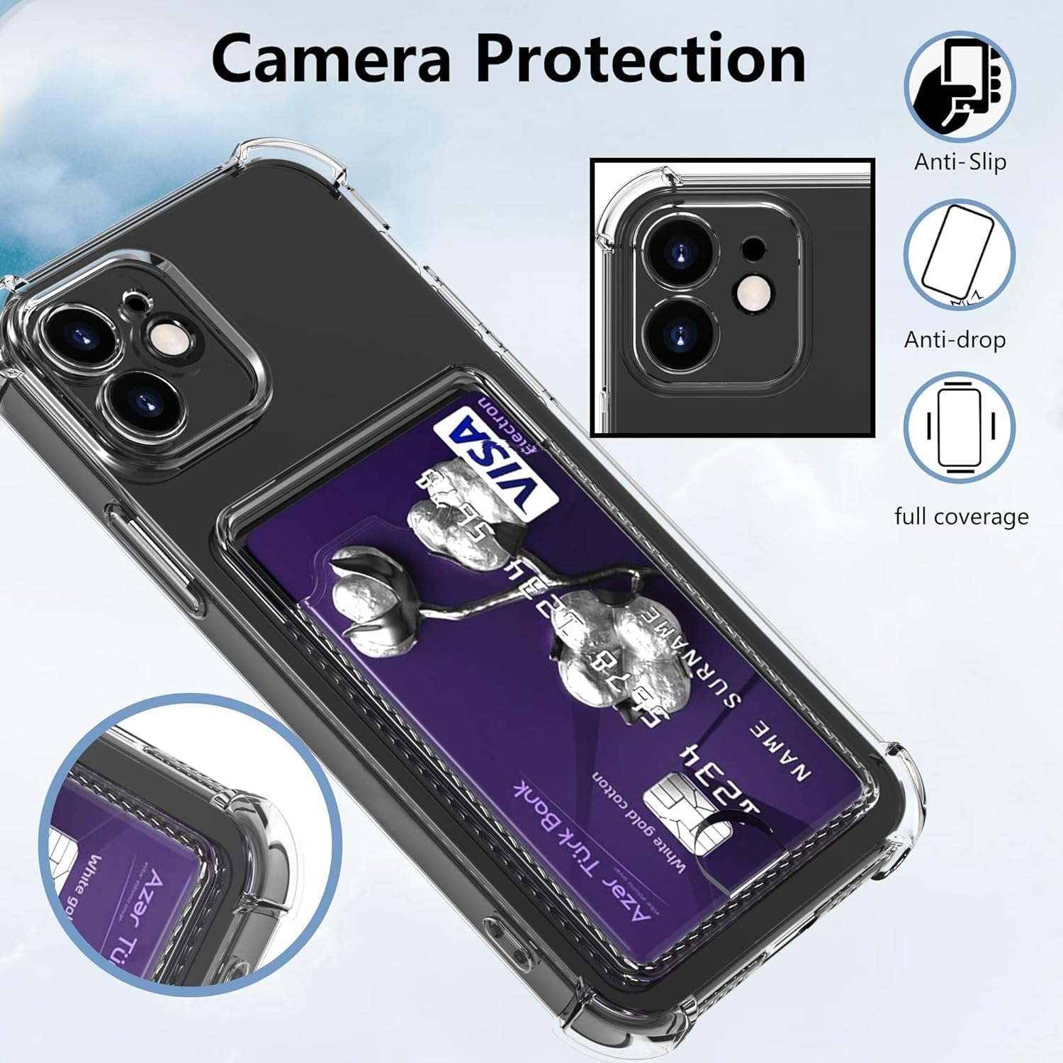 Wallet Clear Case Compatible with iPhone, Card Slot Slim Fit Protective Soft TPU Bumper with Card Holder Cover - Mobnizer.com