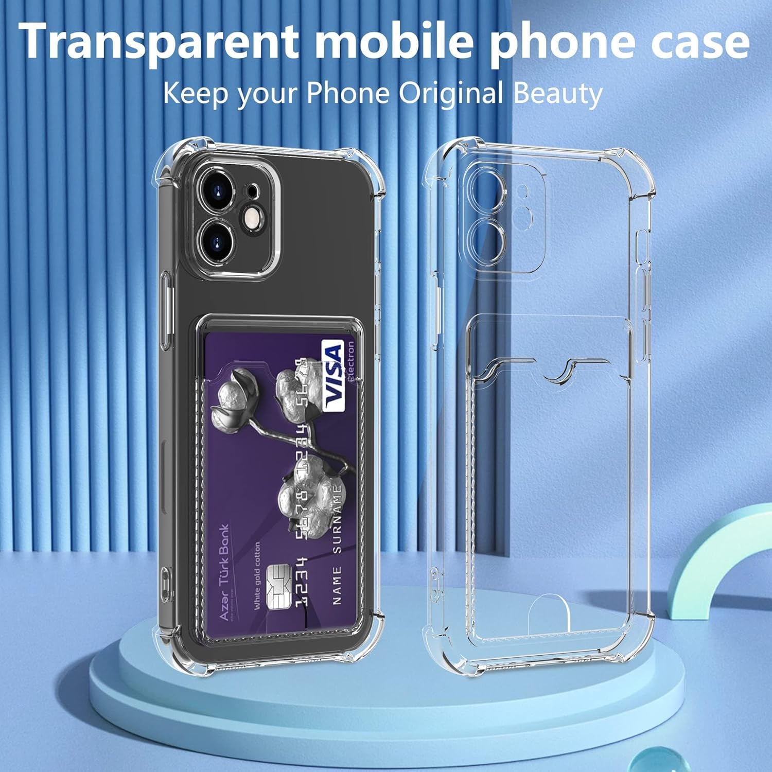 Wallet Clear Case Compatible with iPhone, Card Slot Slim Fit Protective Soft TPU Bumper with Card Holder Cover - Mobnizer.com